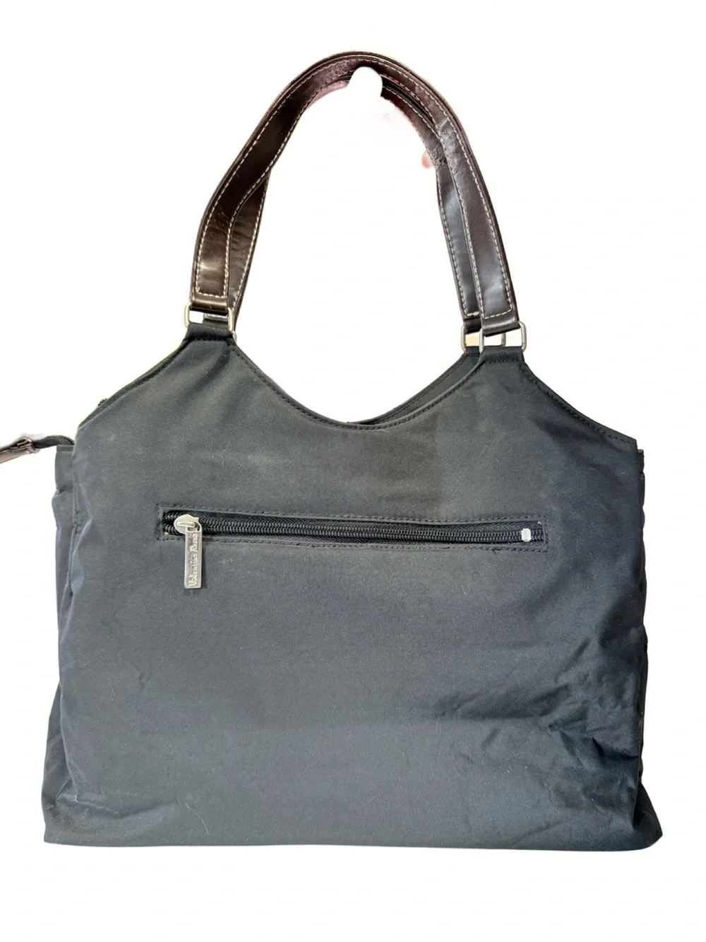Valentino Rossa Black Nylon Triple Compartment Shoulder Tote Bag Brown Handles